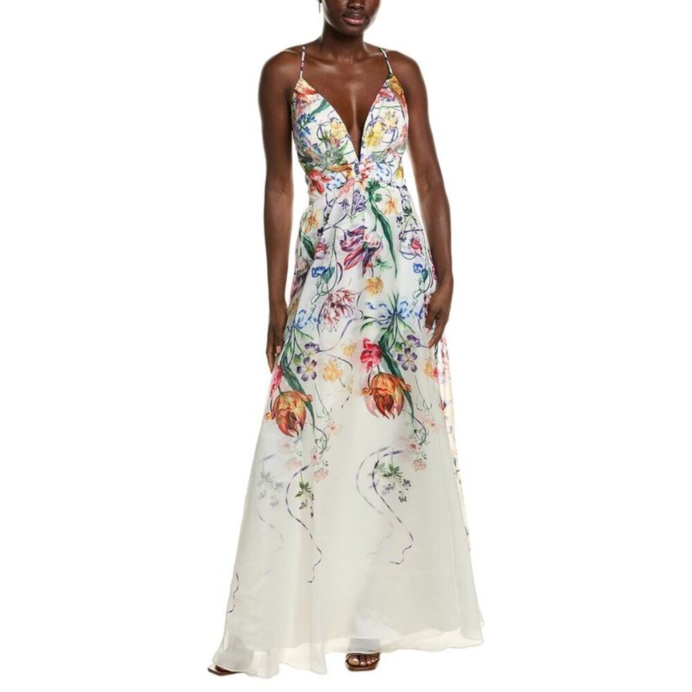 Marchesa Notte Womens  Ribbons Gown, White